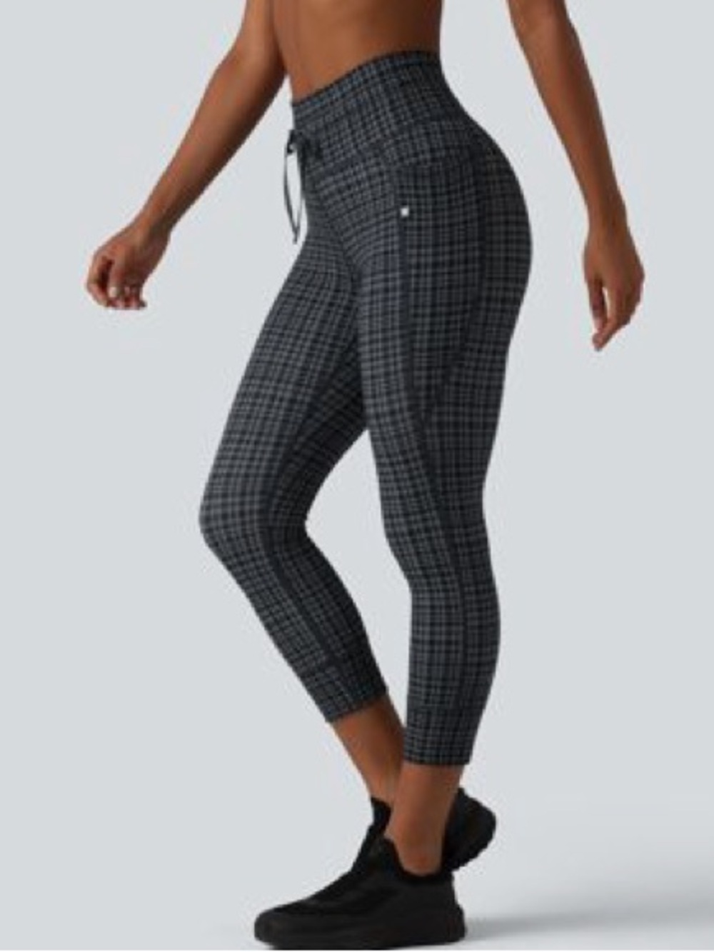 Halara UltraSculpt Check Plaid High Waist Drawstring Yoga Crop Leggings L